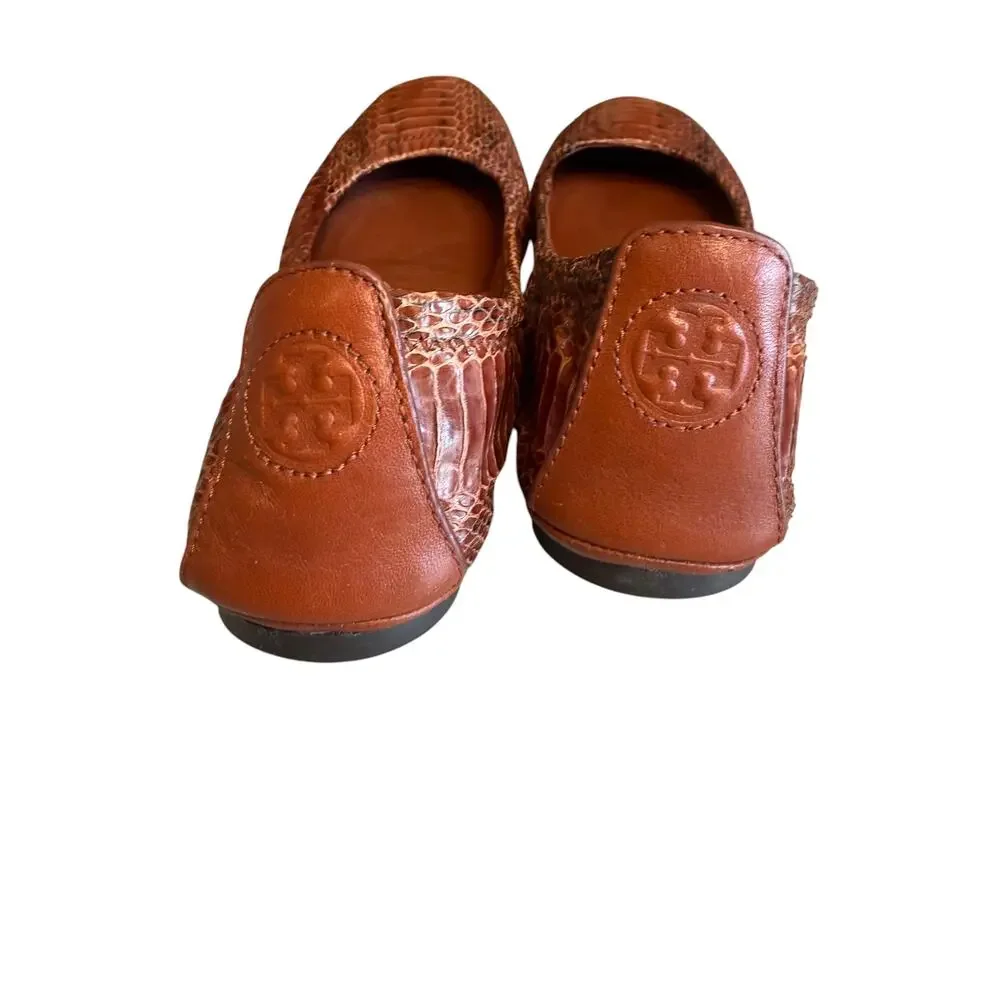 Tory Burch Eddie Snake Python Print Ballet Flats Whiskey 7